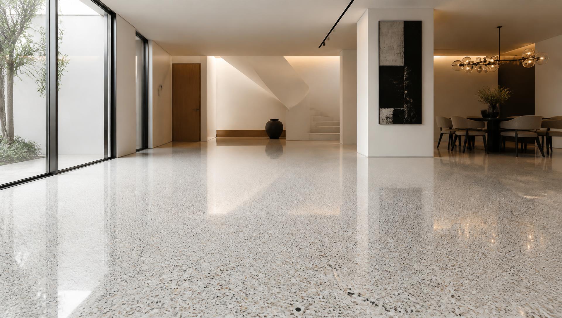 Piso de granitina polido em residência de alto padrão